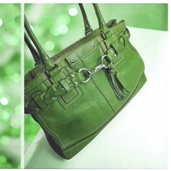 COACH Hampton Pebble Green Leather Satchel - Picture 6 of 15
